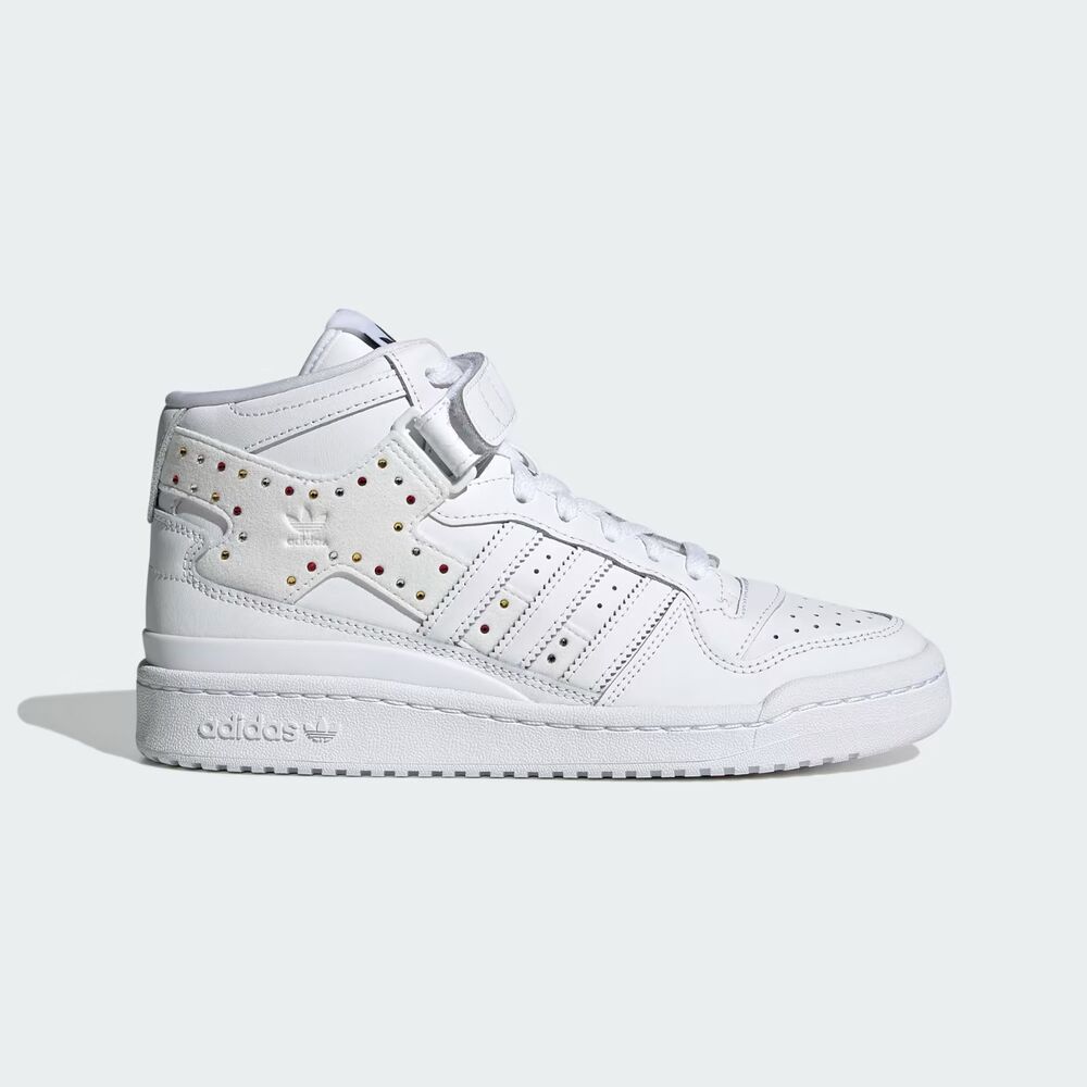 NWB Adidas Forum Mid x SWAROVSKI Rhinestone Crystals White Black Women's Size 9 - Picture 3 of 14